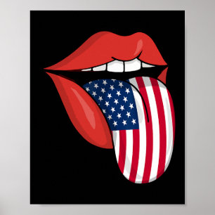 Usa Patriotische Amerikanische Flagge Zunge Lippen Poster