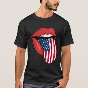 USA Patriotische Amerikanische Flagge Zunge Lippen T-Shirt