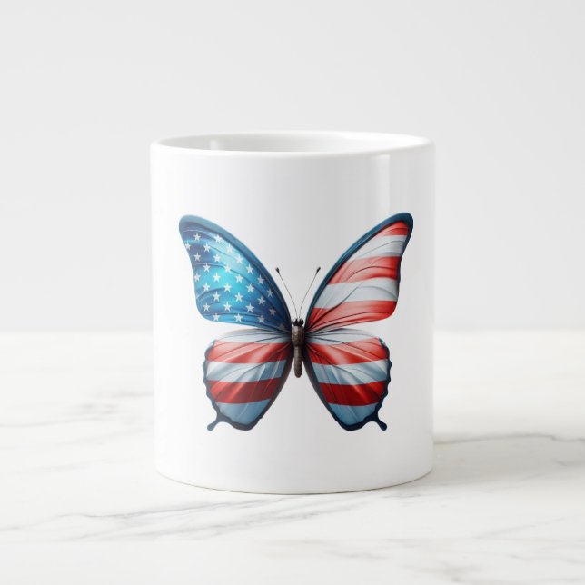 USA/patriotischer 4. Juli Schmetterling Jumbo-Tasse (Vorderseite)