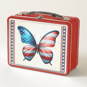 USA/patriotischer 4. Juli Schmetterling Metall Brotdose