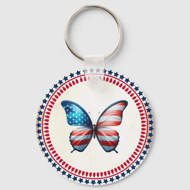 USA/patriotischer 4. Juli Schmetterling Schlüsselanhänger (Vorderseite)