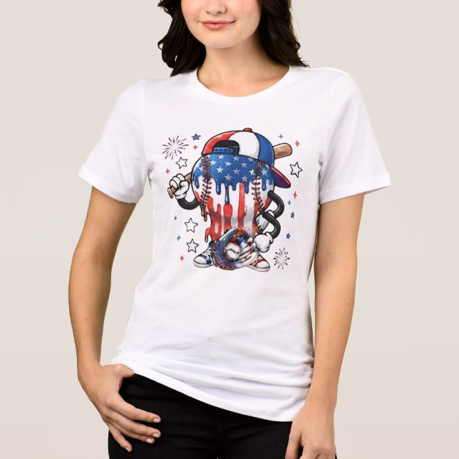 USA Patriotischer Baseball-Maskottchen-Drip Tri-Blend Shirt (Vorderseite)