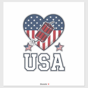 USA Patriotisches Feuerwerk Herz Vintage Vektor-Sh Aufkleber