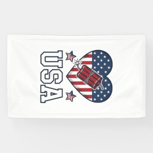 USA Patriotisches Feuerwerk Herz Vintage Vektor-Sh Banner