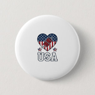 USA Patriotisches Feuerwerk Herz Vintage Vektor Sh Button