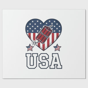 USA Patriotisches Feuerwerk Herz Vintage Vektor Sh Geschenkpapier