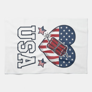 USA Patriotisches Feuerwerk Herz Vintage Vektor Sh Geschirrtuch