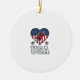 USA Patriotisches Feuerwerk Herz Vintage Vektor-Sh Keramik Ornament