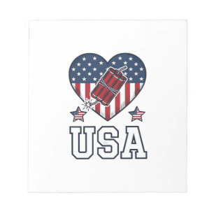 USA Patriotisches Feuerwerk Herz Vintage Vektor-Sh Notizblock