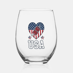 USA Patriotisches Feuerwerk Herz Vintage Vektor-Sh Weinglas Ohne Stiel