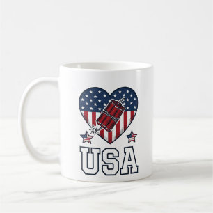USA Patriotisches Feuerwerk Herz Vintage Vektor T- Kaffeetasse