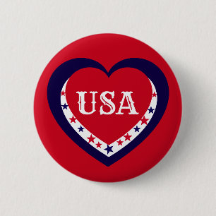 USA Patriotisches Rot Weiß Blau Herz Festiv 4. Jul Button