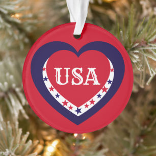 USA Patriotisches Rot Weiß Blau Herz Weihnachten Ornament