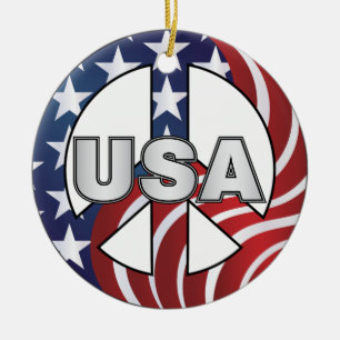 USA Peace Sign Keramikornament