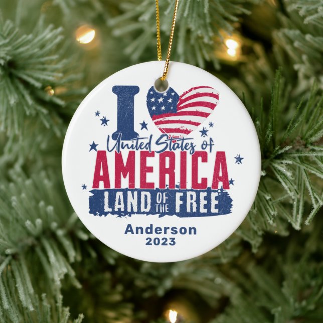 USA PERSONALISIERT I LIEBE KERAMIK ORNAMENT (Baum)
