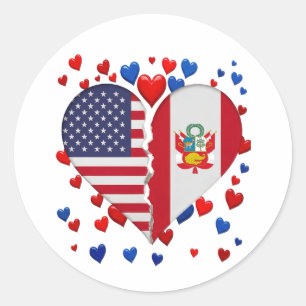 USA Peru geteilte Herzflagge peruanisch-amerikanis Runder Aufkleber