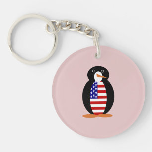 USA Pinguin -- Amerikanischer Pinguin -- Rosa Hint Schlüsselanhänger