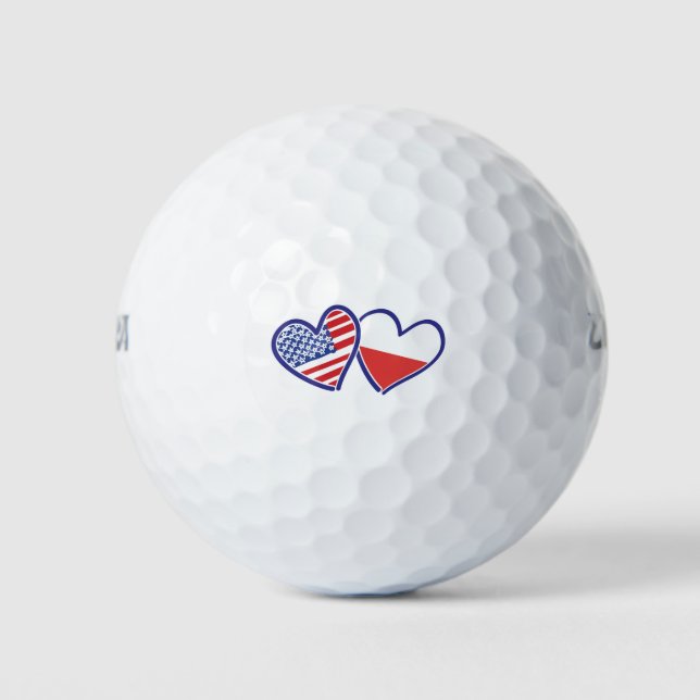 USA-POLEN-FLAG-HEARTS GOLFBALL (Vorderseite)