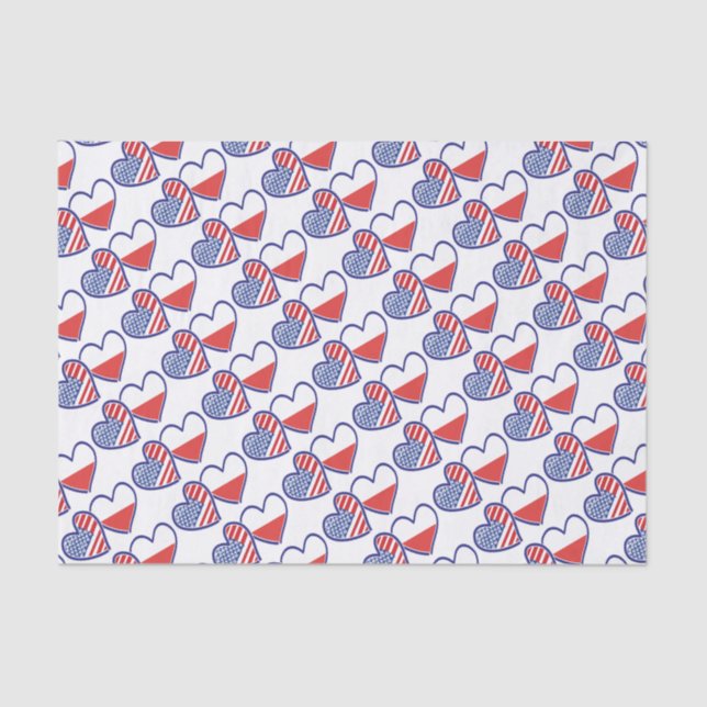 USA-POLEN-FLAG-HEARTS SEIDENPAPIER (Vorderseite)