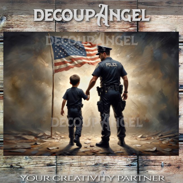 USA Police with Child-Decoupage- Seidenpapier (Von Creator hochgeladen)