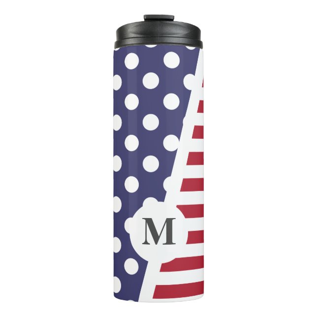 USA Polka Dots and Stripes: Monogramm Thermosbecher (Vorderseite)