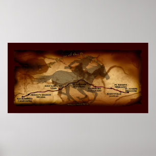 USA Pony Express Map Route Art Poster