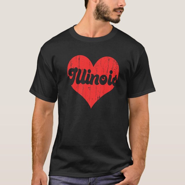 USA Proud America State Flag Heart Love Illinois  T-Shirt (Vorderseite)