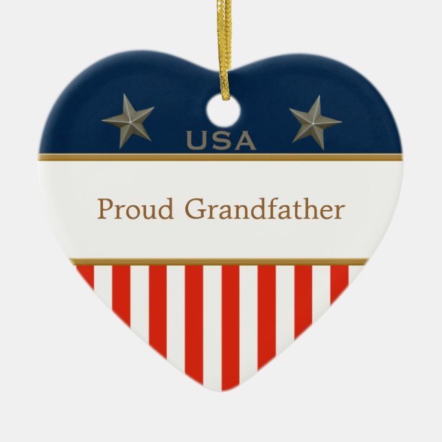 USA Proud Großvater Patriotic Heart Frame Keramik Ornament (Vorne)