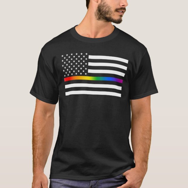 USA Rainbow Pride Thin Line T-Shirt (Vorderseite)