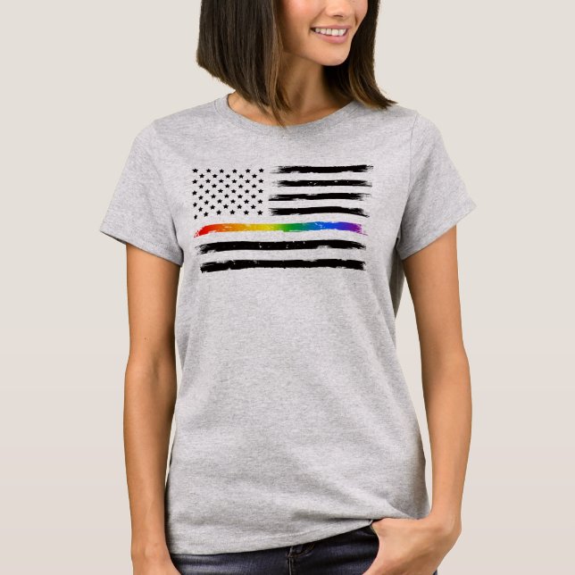 USA Rainbow Pride Thin Line Vintag T-Shirt (Vorderseite)