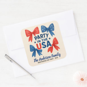 USA Red and Blue Bows Patriotic Quadratischer Aufkleber
