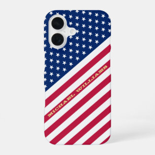 USA Red Blue White Stars Streifen Flag Mit Monogra iPhone 16 Hülle
