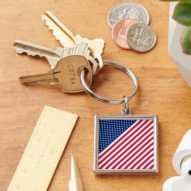 USA Red Blue White Stars Stripes Metal Schlüsselan Schlüsselanhänger (USA Red Blue White Stars Stripes Metal Keychain)