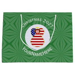 USA Red Hair Angel Christmas Flag Personalisiert Große Geschenktüte