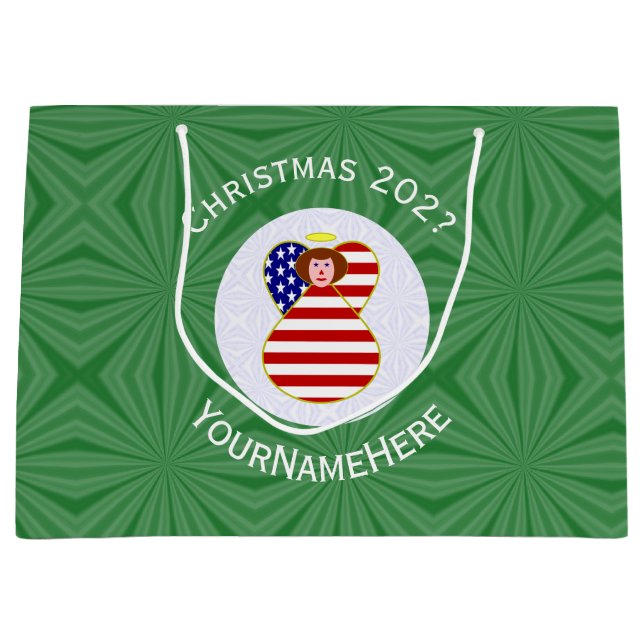 USA Red Hair Angel Christmas Flag Personalisiert Große Geschenktüte (Vorderseite)