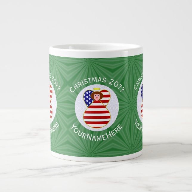 USA Red Hair Angel Christmas Flag Personalisiert Jumbo-Tasse (Vorderseite)