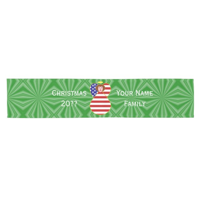 USA Red Hair Angel Christmas Flag Personalisiert Kurzer Tischläufer (Horizontal)