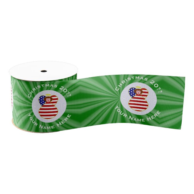 USA Red Hair Angel Christmas Flag Personalisiert Ripsband (Spule)