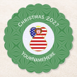 USA Red Hair Angel Christmas Flag Personalisiert Untersetzer