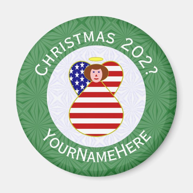 USA Red Haired Angel Christmas Flag Personalisiert Magnet (Vorne)