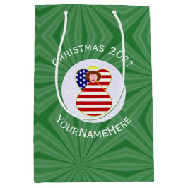 USA Red Haired Angel Christmas Flag Personalisiert Mittlere Geschenktüte
