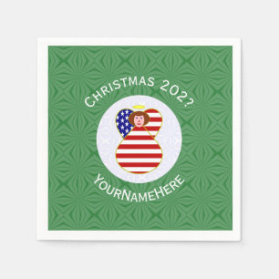 USA Red Haired Angel Christmas Flag Personalisiert Serviette