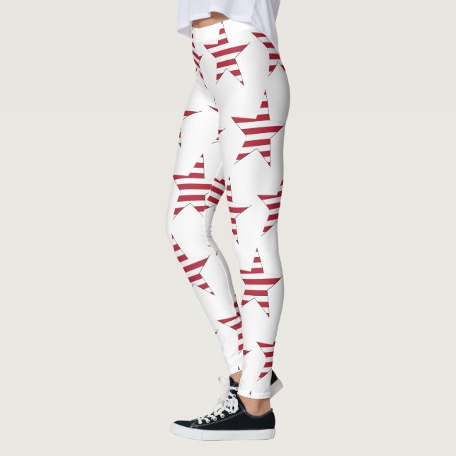 USA Red Strip Stars Pattern Patriotic Leggings (Links)