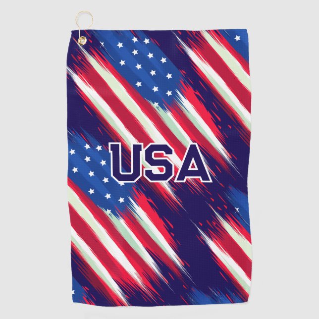 USA Red White and Blue American Flag Golf Towel Golfhandtuch (Vorderseite)