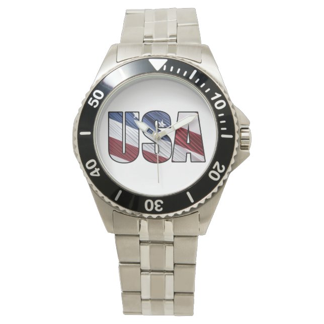 USA - Red White and Blue American Patriotic Flag Armbanduhr (Vorderseite)