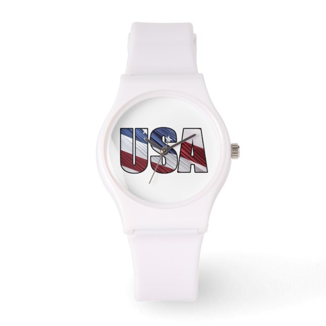 USA - Red White and Blue American Patriotic Flag Armbanduhr (Vorderseite)