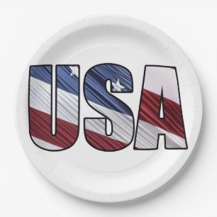 USA - Red White and Blue American Patriotic Flag Pappteller