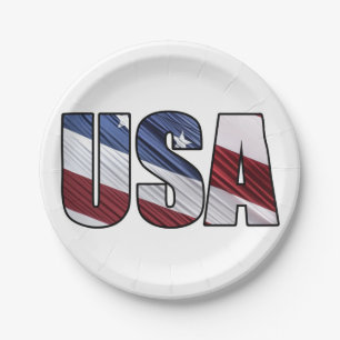USA - Red White and Blue American Patriotic Flag Pappteller