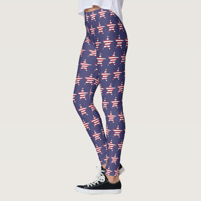 USA Red White and Blue Star Pattern Patriotic Leggings (Links)