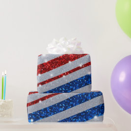 USA Red White Blue Glitzern Flag Unabhängigkeitsta Geschenkpapier